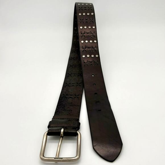 Calvin Klein CK Jeans Studded Laser-cut Leather Belt Brown Size M Western Boho main image 6